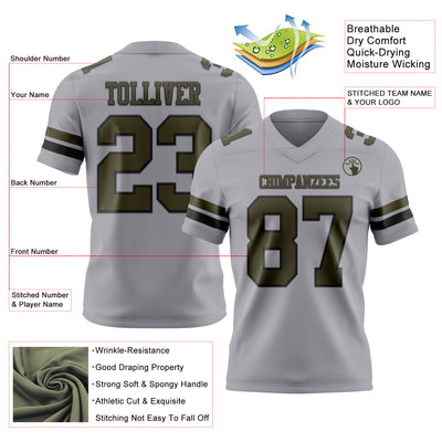 Custom Gray Olive-Black Authentic Football Jersey