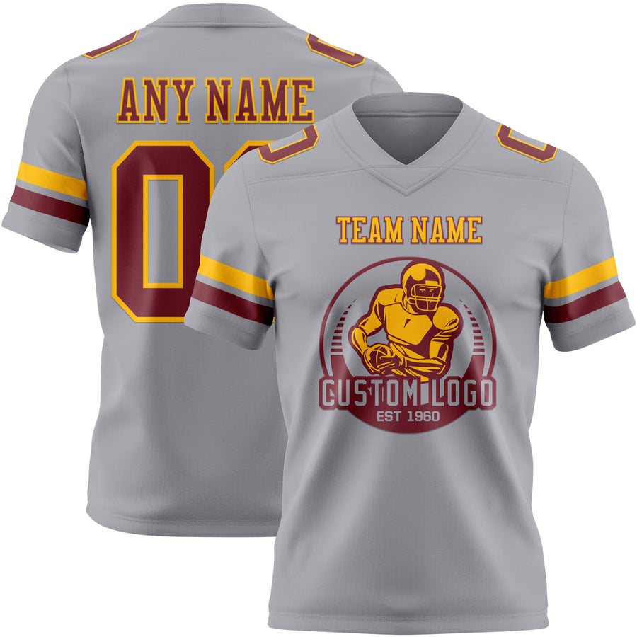 Custom Gray Burgundy-Gold Authentic Football Jersey