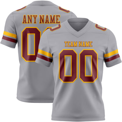 Custom Gray Burgundy-Gold Authentic Football Jersey