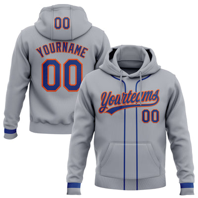 Custom Stitched Gray Royal-Orange Baseball Pullover Sweatshirt Hoodie