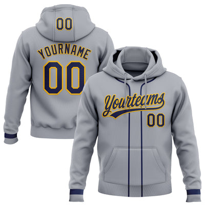 Custom Stitched Gray Navy-Gold Baseball Pullover Sweatshirt Hoodie
