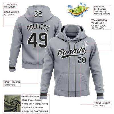 Custom Stitched Gray Black-White Baseball Pullover Sweatshirt Hoodie