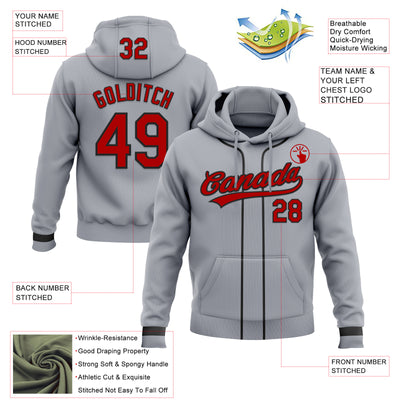 Custom Stitched Gray Red-Black Baseball Pullover Sweatshirt Hoodie