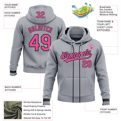 Custom Stitched Gray Pink-Black Baseball Pullover Sweatshirt Hoodie