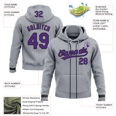 Custom Stitched Gray Purple-Black Baseball Pullover Sweatshirt Hoodie