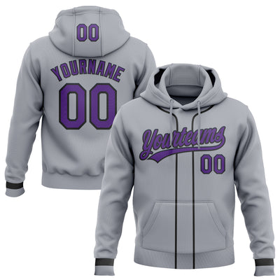 Custom Stitched Gray Purple-Black Baseball Pullover Sweatshirt Hoodie