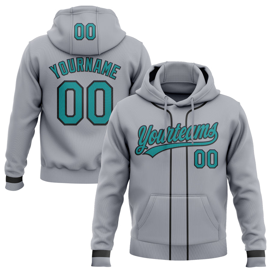Custom Stitched Gray Teal-Black Baseball Pullover Sweatshirt Hoodie