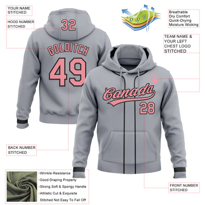 Custom Stitched Gray Medium Pink-Black Baseball Pullover Sweatshirt Hoodie
