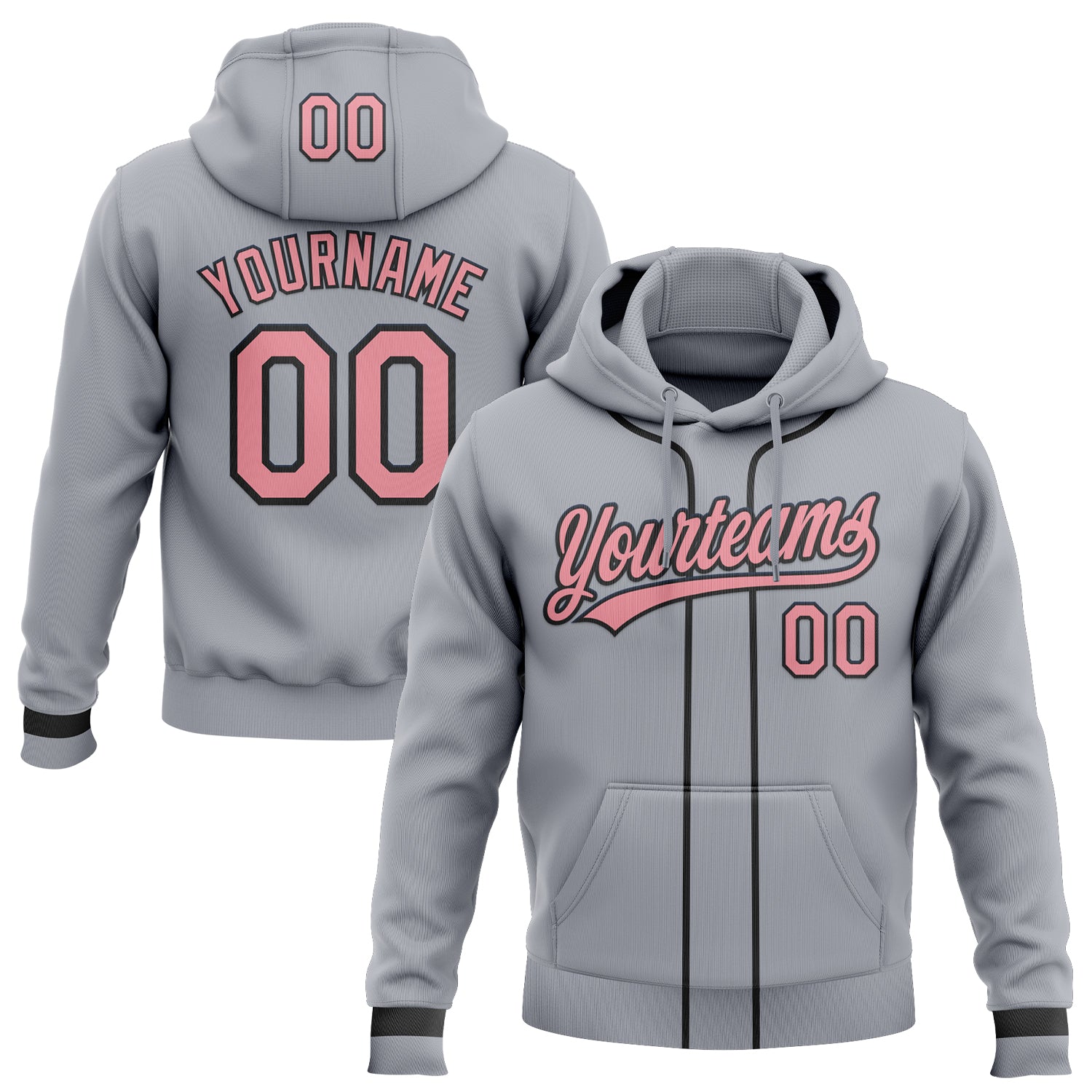 Custom Stitched Gray Medium Pink-Black Baseball Pullover Sweatshirt Hoodie