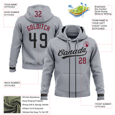 Custom Stitched Gray Black-Crimson Baseball Pullover Sweatshirt Hoodie