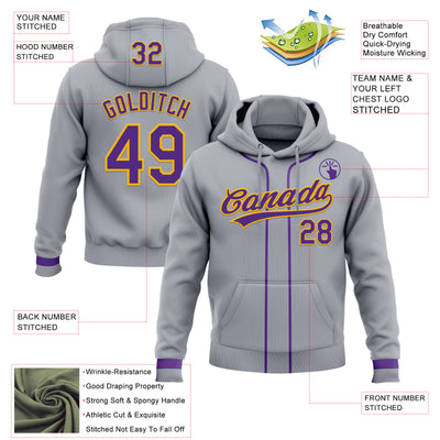 Custom Stitched Gray Purple-Gold Baseball Pullover Sweatshirt Hoodie