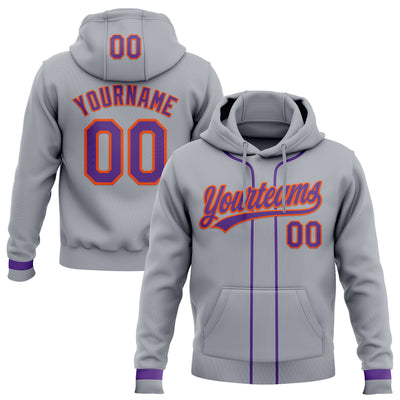 Custom Stitched Gray Purple-Orange Baseball Pullover Sweatshirt Hoodie