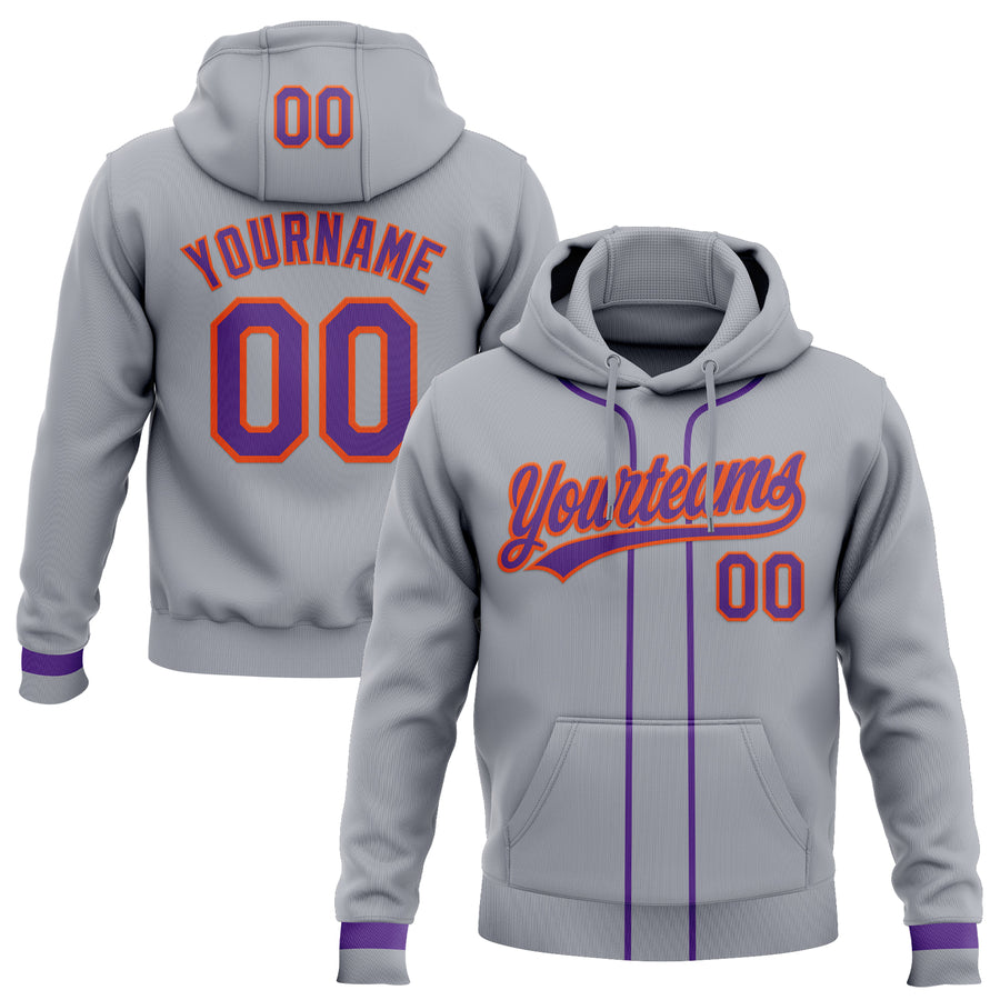 Custom Stitched Gray Purple-Orange Baseball Pullover Sweatshirt Hoodie
