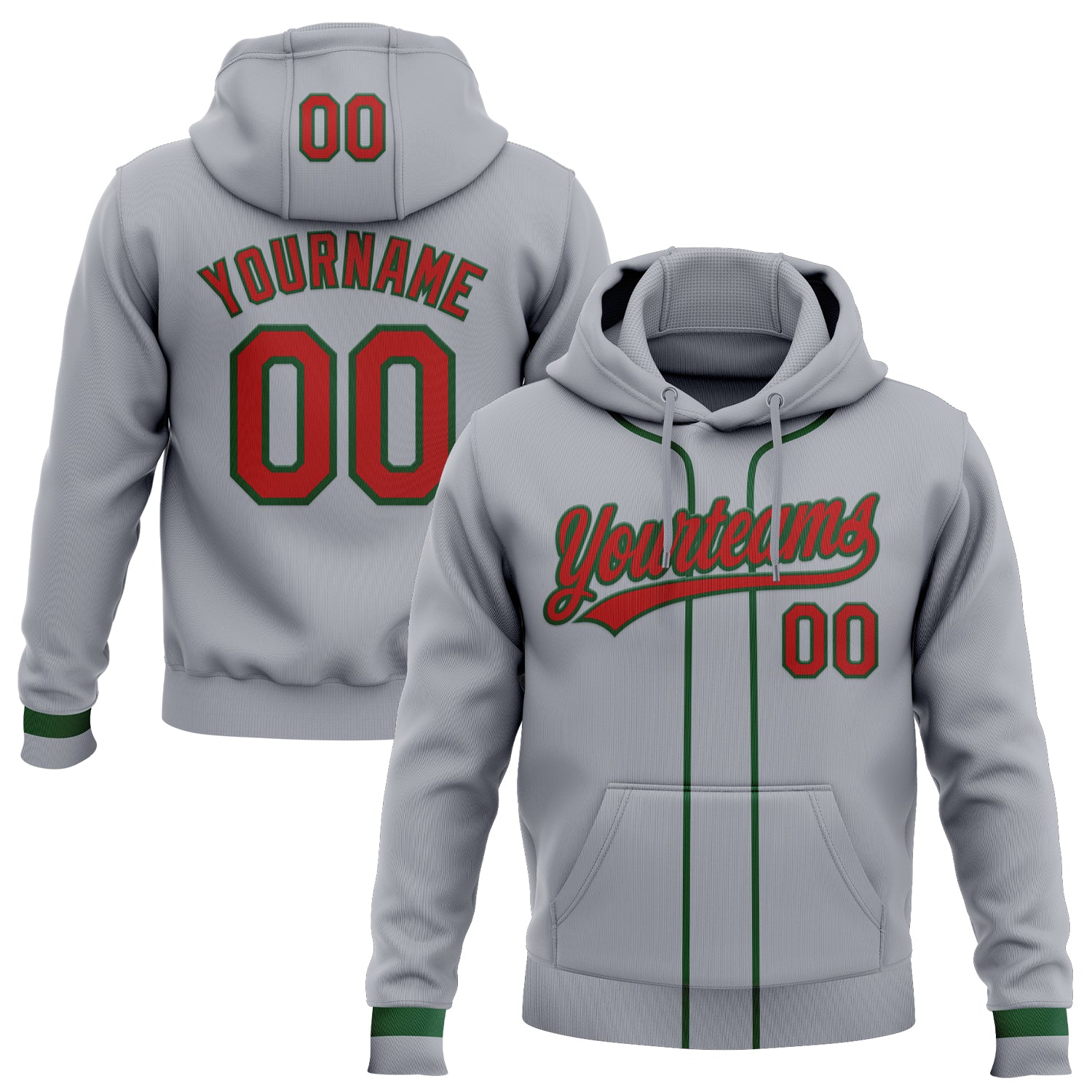Custom Stitched Gray Red-Green Baseball Pullover Sweatshirt Hoodie