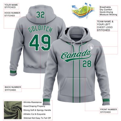 Custom Stitched Gray Kelly Green-White Baseball Pullover Sweatshirt Hoodie