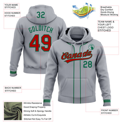 Custom Stitched Gray Red-Kelly Green Baseball Pullover Sweatshirt Hoodie
