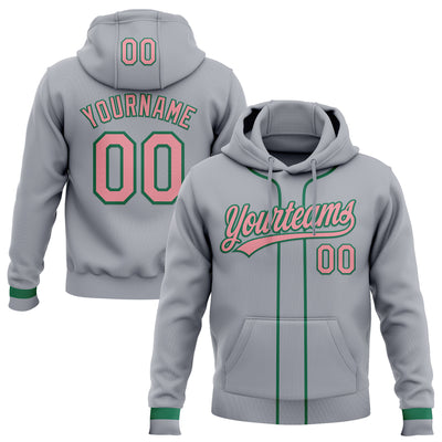 Custom Stitched Gray Medium Pink-Kelly Green Baseball Pullover Sweatshirt Hoodie