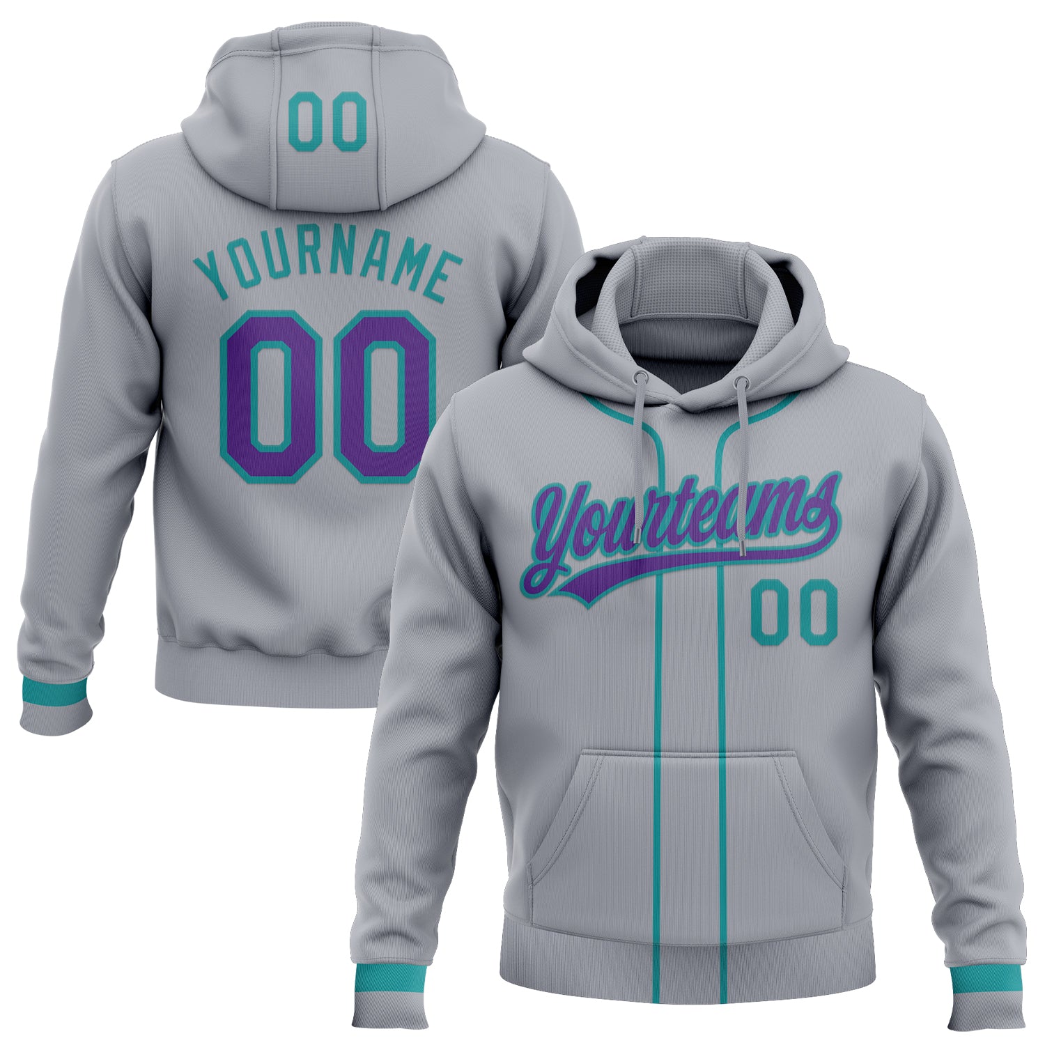 Custom Stitched Gray Purple-Teal Baseball Pullover Sweatshirt Hoodie