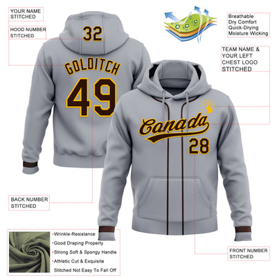 Custom Stitched Gray Brown-Gold Baseball Pullover Sweatshirt Hoodie