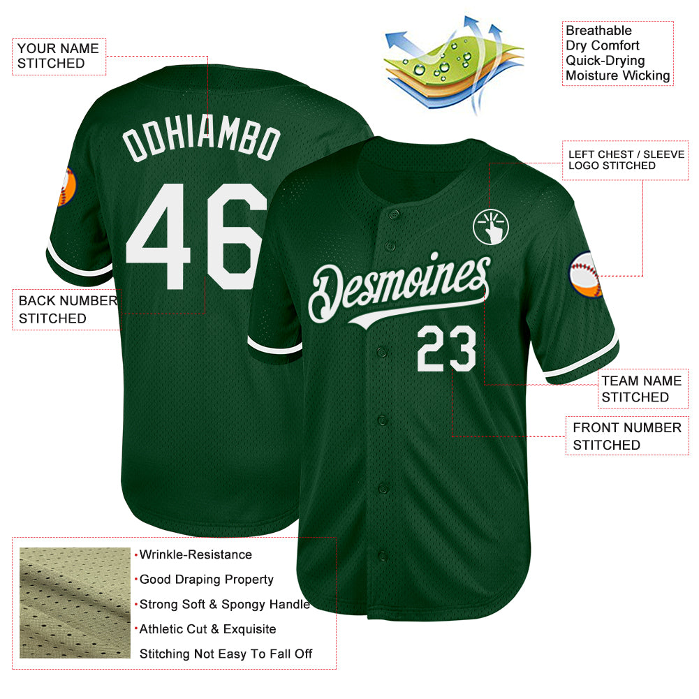 Custom Green White Mesh Authentic Throwback Baseball Jersey