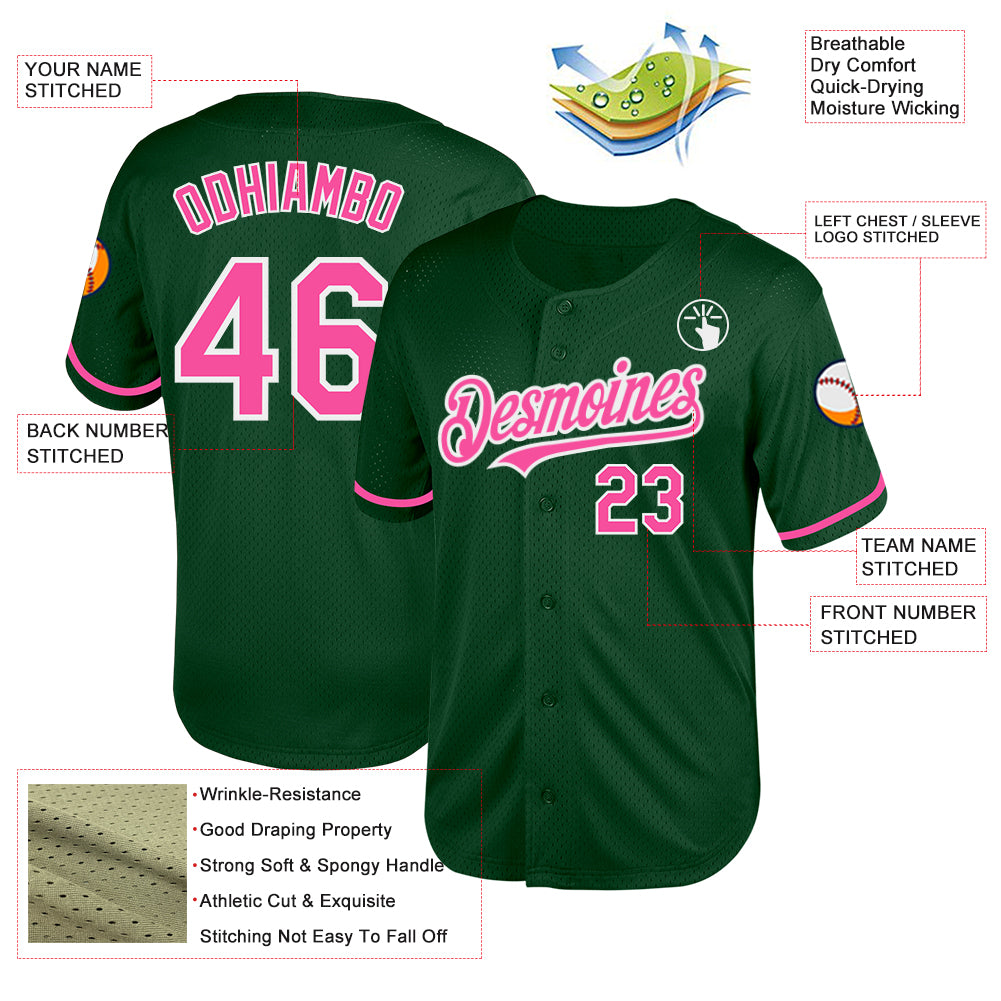 Custom Green Pink-White Mesh Authentic Throwback Baseball Jersey