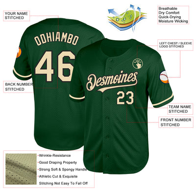 Custom Green Cream-Black Mesh Authentic Throwback Baseball Jersey