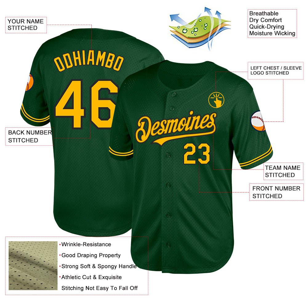 Custom Green Gold-Black Mesh Authentic Throwback Baseball Jersey