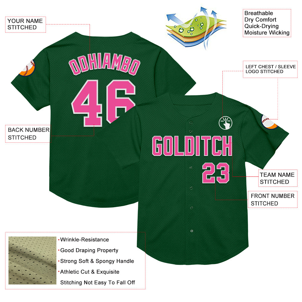 Custom Green Pink-White Mesh Authentic Throwback Baseball Jersey