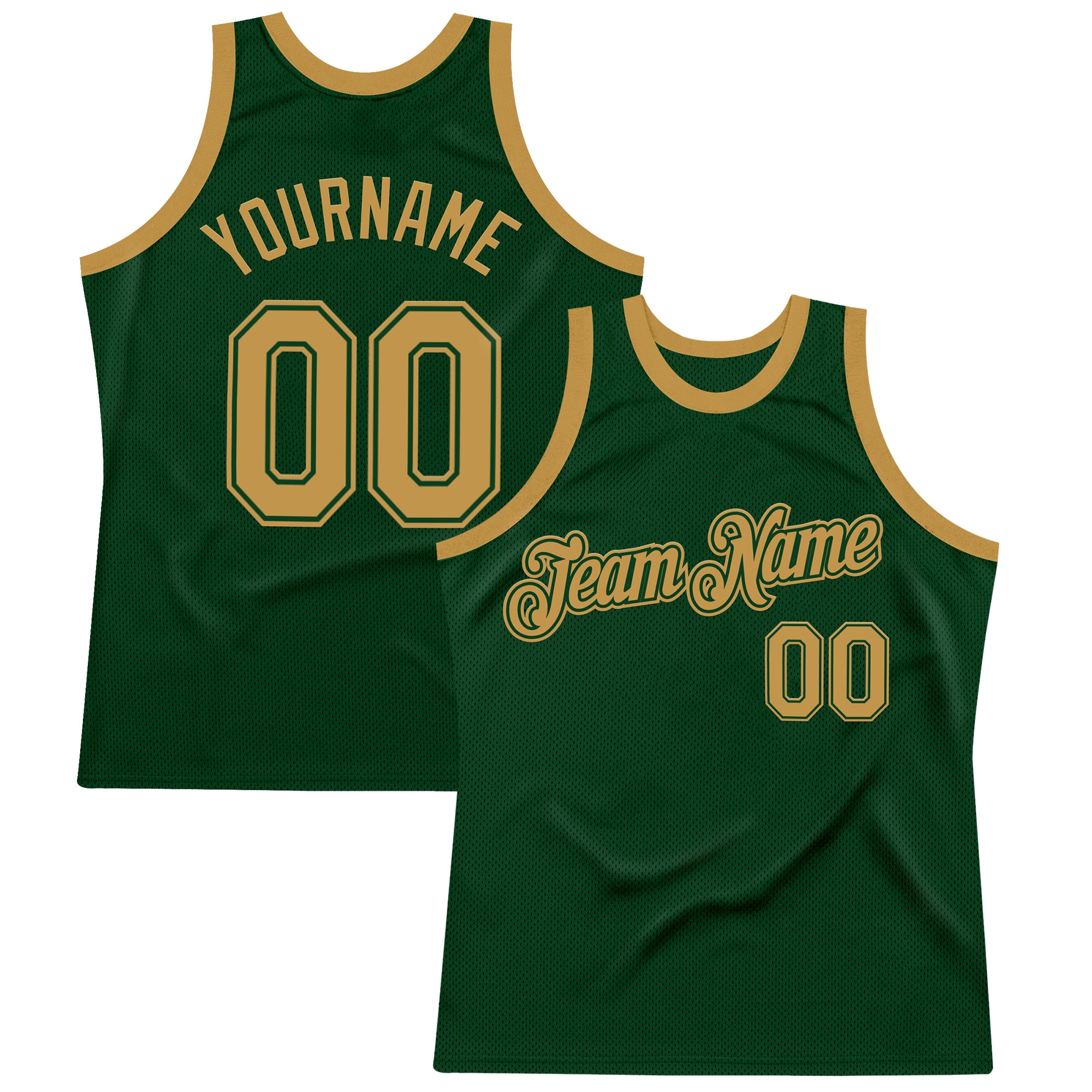 Custom Green Old Gold Authentic Throwback Basketball Jersey