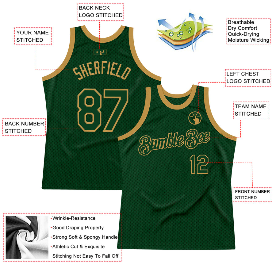 Custom Green Old Gold Authentic Throwback Basketball Jersey