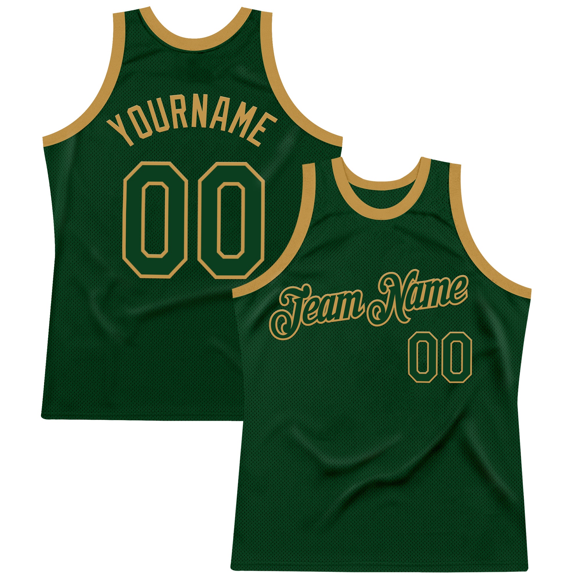 Custom Green Old Gold Authentic Throwback Basketball Jersey