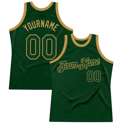 Custom Green Old Gold Authentic Throwback Basketball Jersey