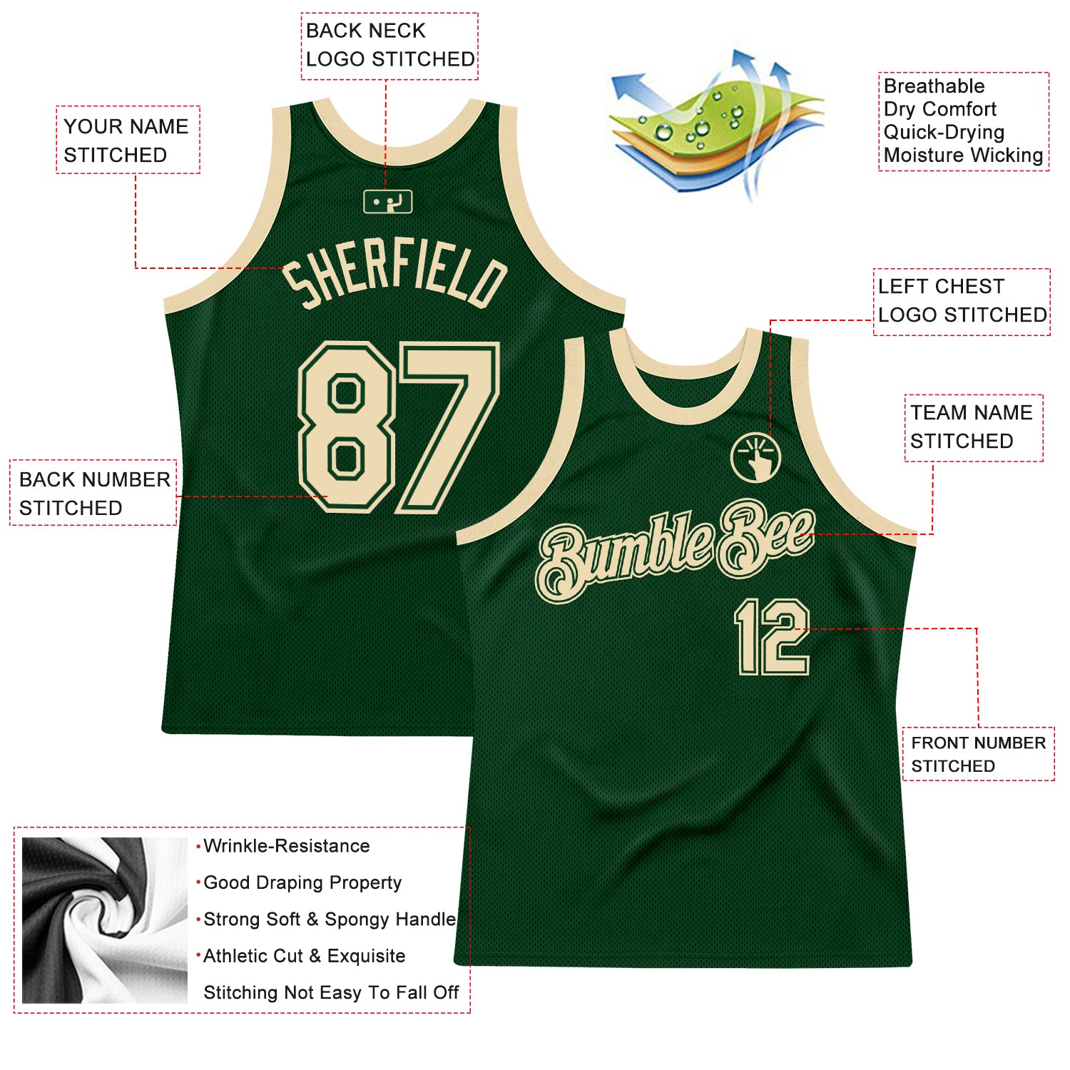 Custom Green Cream Authentic Throwback Basketball Jersey