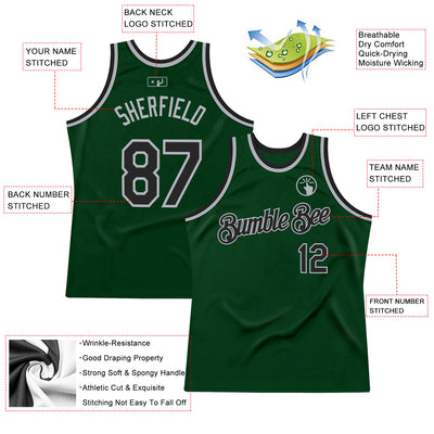 Custom Green Black-Gray Authentic Throwback Basketball Jersey