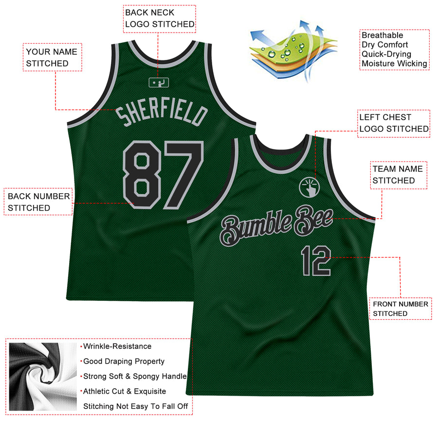 Custom Green Black-Gray Authentic Throwback Basketball Jersey