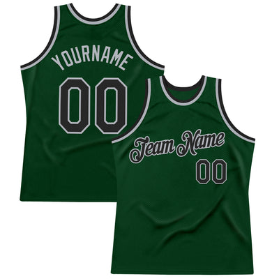 Custom Green Black-Gray Authentic Throwback Basketball Jersey