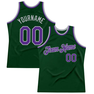 Custom Green Purple-Gray Authentic Throwback Basketball Jersey
