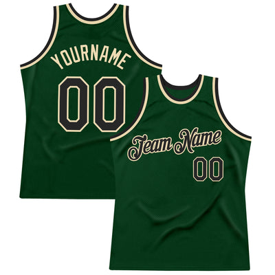 Custom Green Black-Cream Authentic Throwback Basketball Jersey