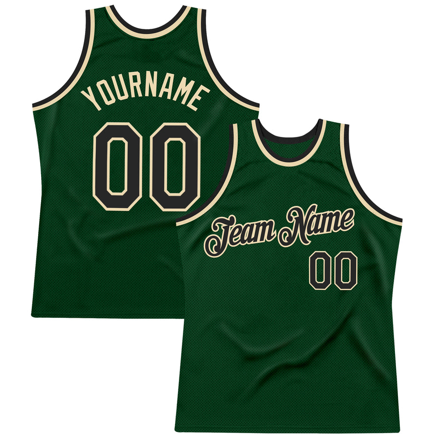 Custom Green Black-Cream Authentic Throwback Basketball Jersey