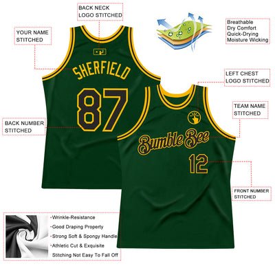 Custom Green Black-Gold Authentic Throwback Basketball Jersey