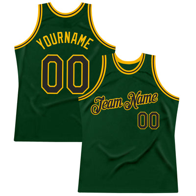 Custom Green Black-Gold Authentic Throwback Basketball Jersey