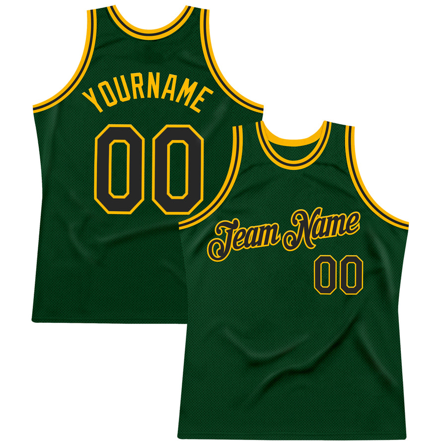 Custom Green Black-Gold Authentic Throwback Basketball Jersey