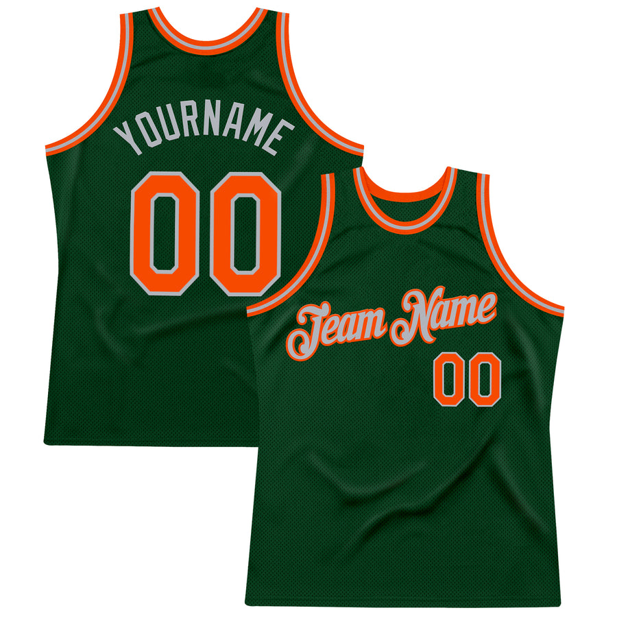 Custom Green Orange-Gray Authentic Throwback Basketball Jersey