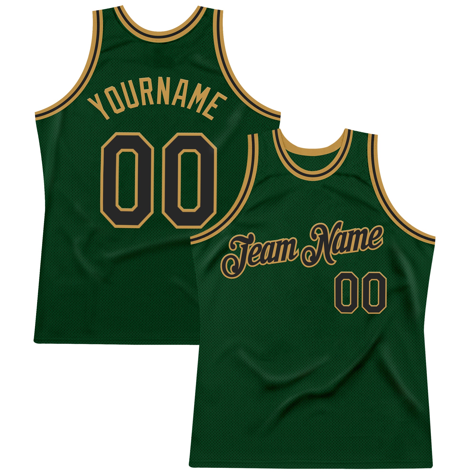 Custom Green Black-Old Gold Authentic Throwback Basketball Jersey