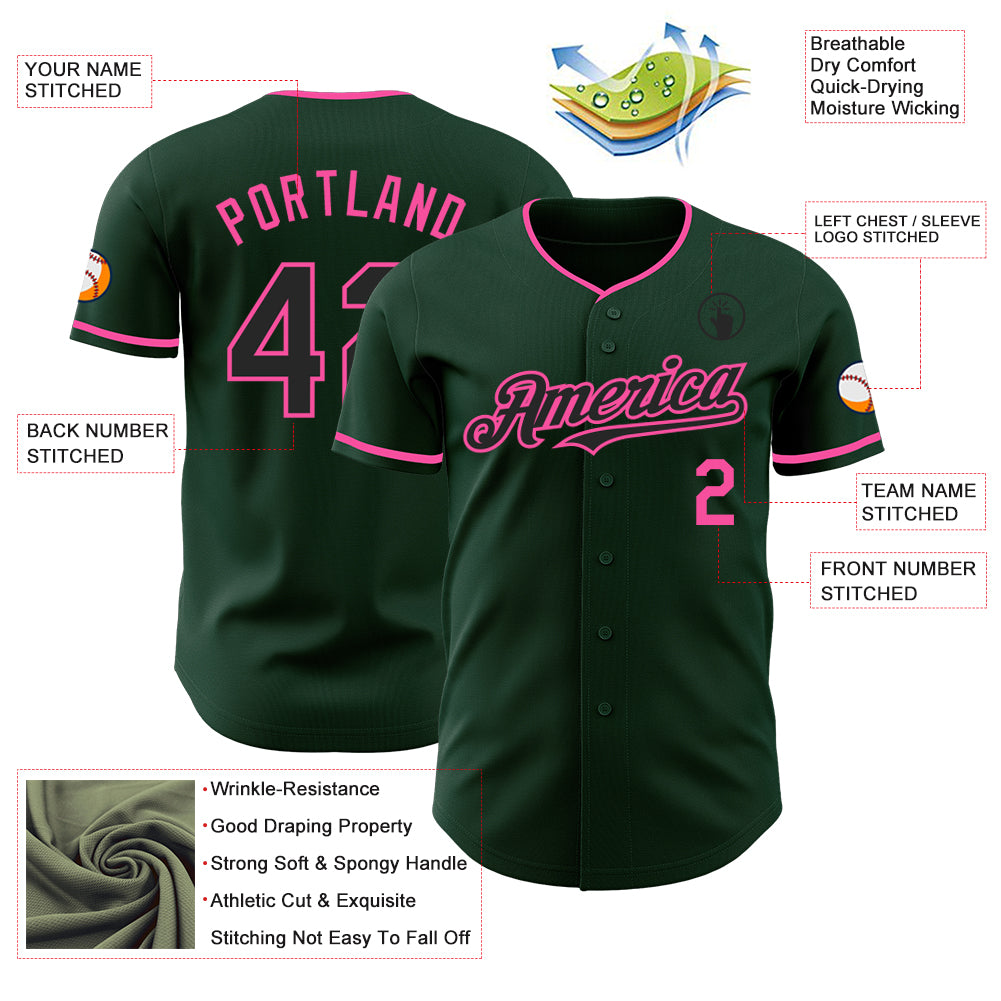 Custom Green Black-Pink Authentic Baseball Jersey
