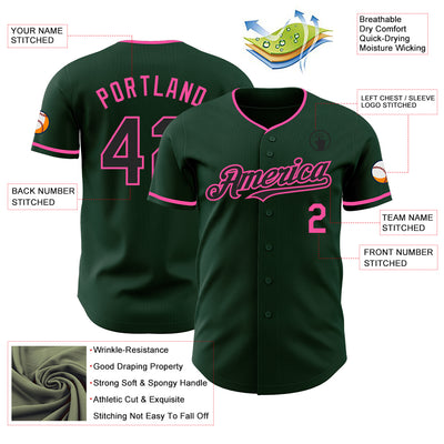 Custom Green Black-Pink Authentic Baseball Jersey