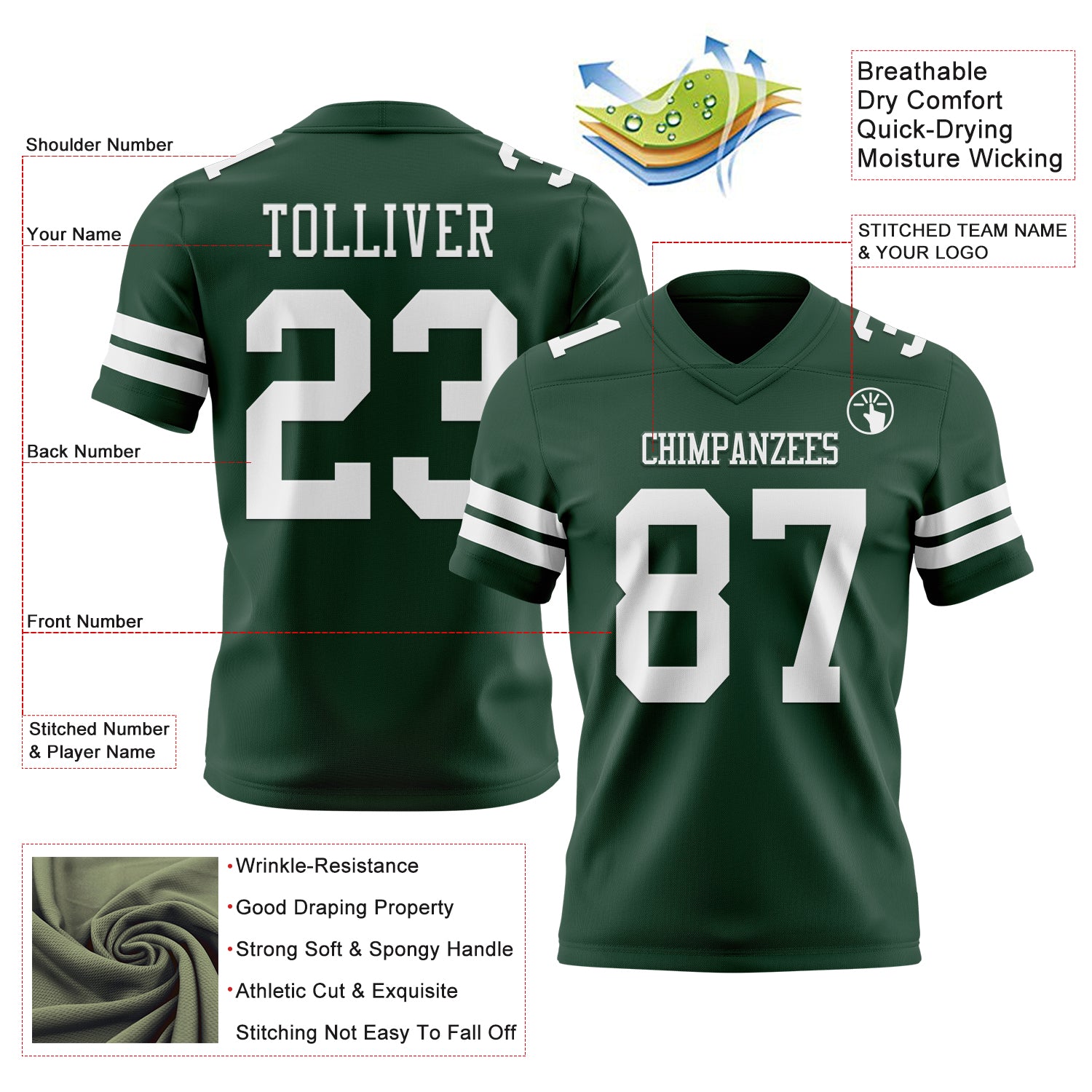 Custom Green White Authentic Football Jersey