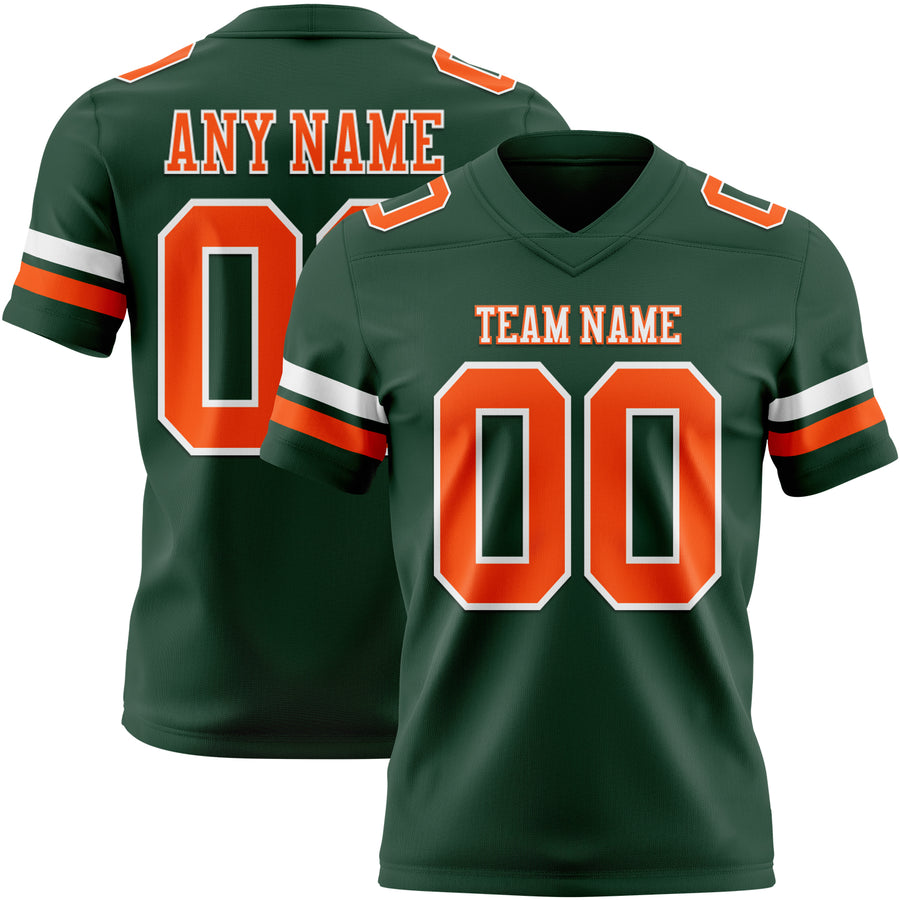 Custom Green Orange-White Authentic Football Jersey