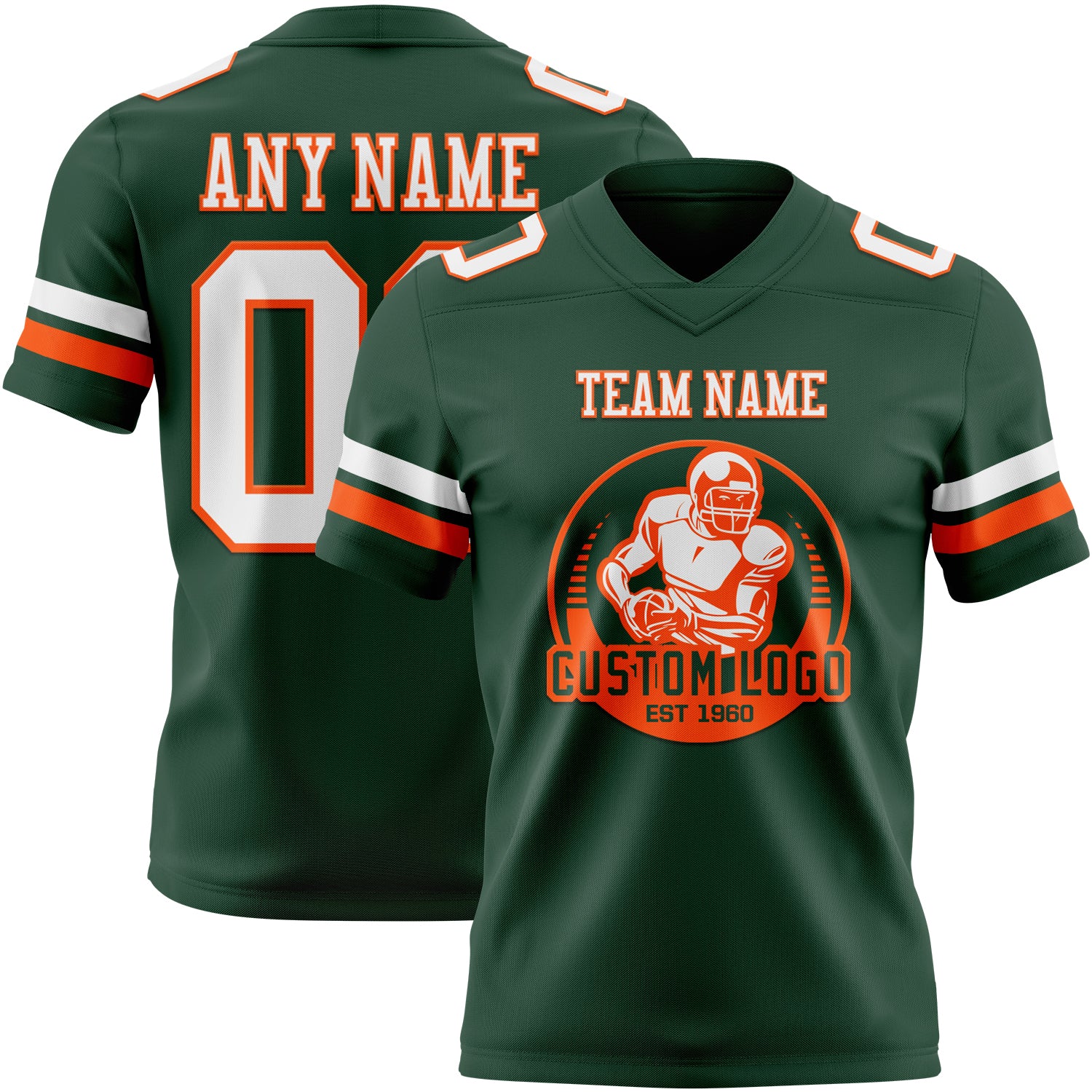 Custom Green White-Orange Authentic Football Jersey