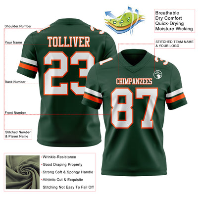 Custom Green White-Orange Authentic Football Jersey